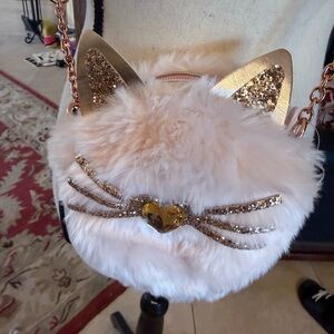 Adorable girls Fluffy Kitty handbag  with rose gold strap by Justice Brand New